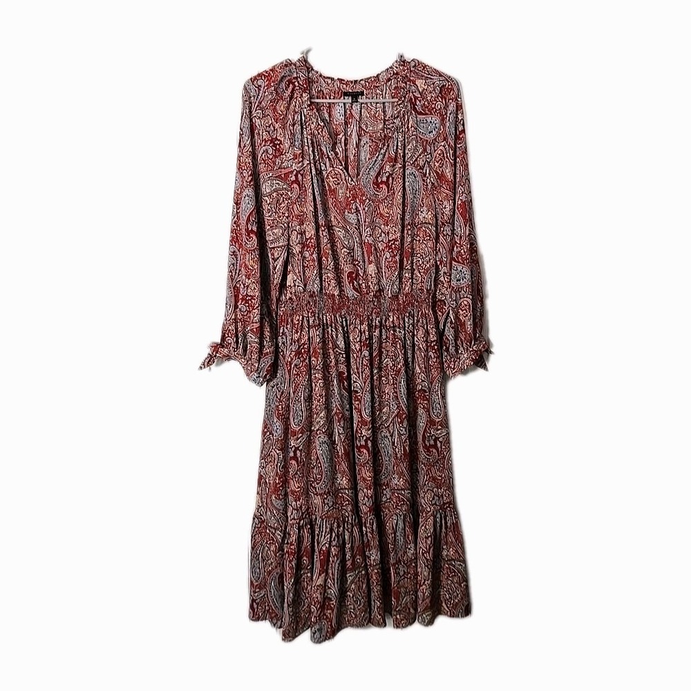 TALBOTS FLOUNCE HEM MIDI DRESS IN BURGANDY PAISLEY SIZE MEDIUM